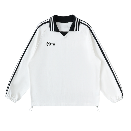 Contrast Striped Lapel Collar Sweatshirt